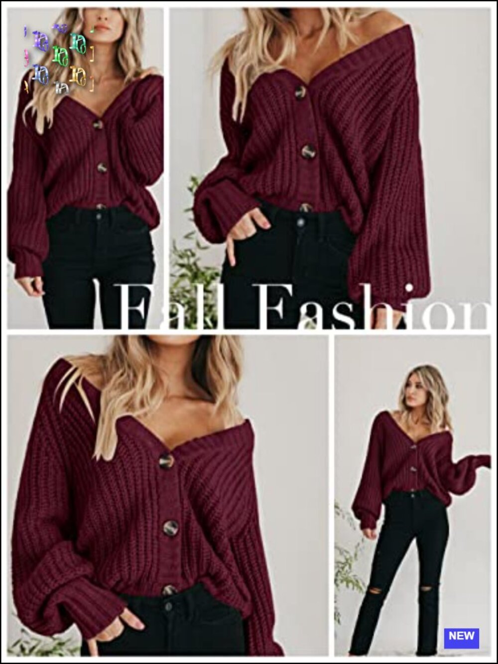 Chunky Knit Open Front Cardigan Women's Long Sleeve V-Neck Button Down Sweater - Picture 3 of 6